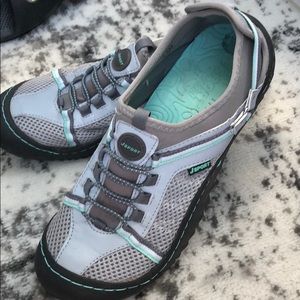 Silver aqua slide on Jsport gym shoe